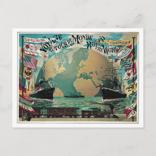 Postale carte mondiale vintage des chemins de fer et des v