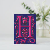 Postale Carte Monogramme H Fuschia Navy initiale (Debout devant)