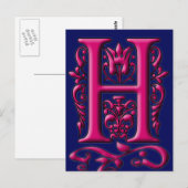 Postale Carte Monogramme H Fuschia Navy initiale (Devant / Derrière)