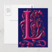 Postale Carte Monogramme initiale L Fuschia Navy (Devant / Derrière)
