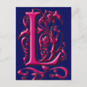 Postale Carte Monogramme initiale L Fuschia Navy (Devant)