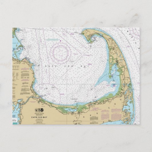 Postale Carte nautique de la baie de Old Cape Cod (Devant)
