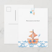 Postale Carte Nouveau-Né Bateau Mignon et Océan (Devant / Derrière)