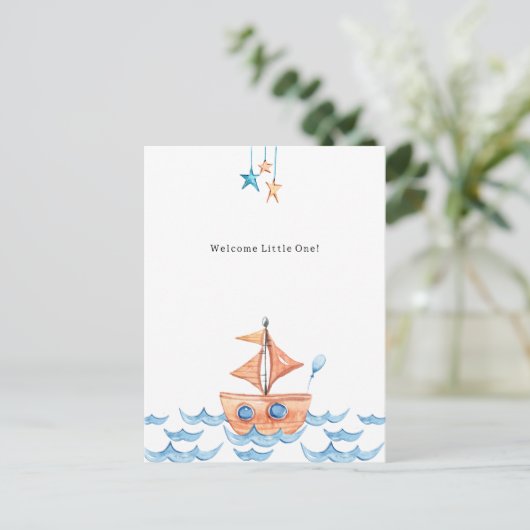 Postale Carte Nouveau-Né Bateau Mignon et Océan (Debout devant)