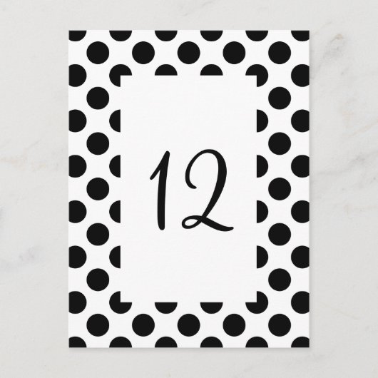 Postale Carte numérotée de table à pois noirs (Devant)