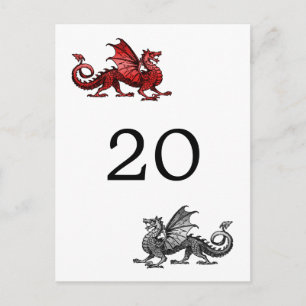 Postale Carte numérotée de table Dragon d'Argent Rouge