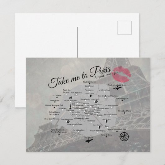 Postale Carte Paris (Devant / Derrière)