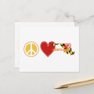 Postale Carte Peace Love Maryland Formé Drapeau d'État
