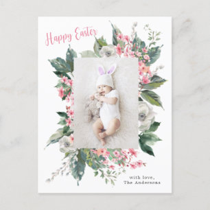 Postale Carte Photo Fleurie Aquarelle Joyeuses Pâques