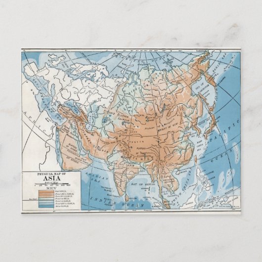 Postale Carte physique de l'Asie (1916) (Devant)