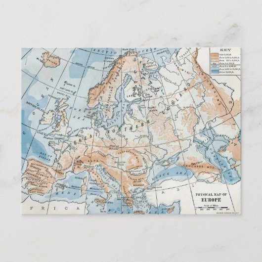 Postale Carte physique de l'Europe (1916) (Devant)