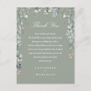 Postale Carte Place Mariage Merci Floral Vert Sage