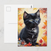 Postale Carte plate de scène d'automne avec chaton noir (Devant / Derrière)