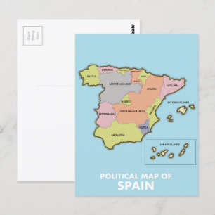 Postale Carte politique de l'Espagne.