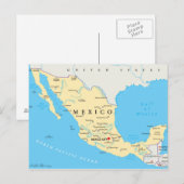 Postale Carte politique du Mexique (Devant / Derrière)