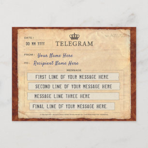 POSTALE CARTE POST TELEGRAM AVEC VOTRE MESSAGE