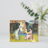 Postale Carte postale: 2 Filles victoriennes ayant un thé  (Debout devant)