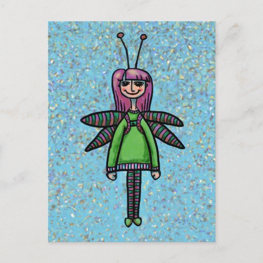 Postale Carte postale, jolie fille libellule (Devant)