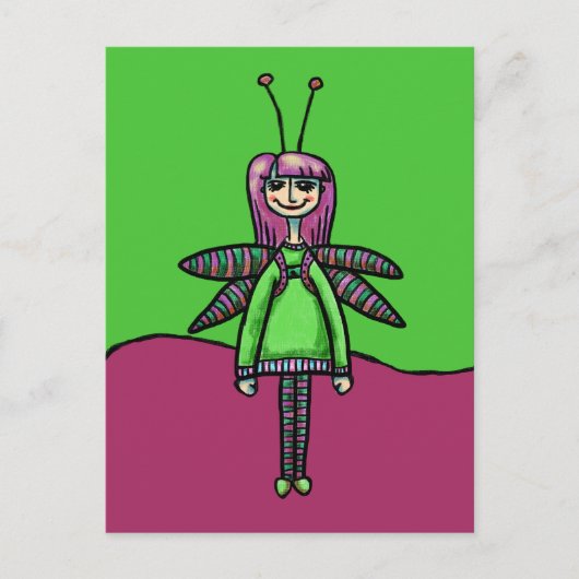 Postale Carte postale, jolie fille libellule (Devant)