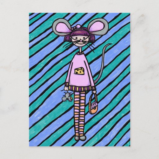 Postale Carte postale, jolie fille souris (Devant)