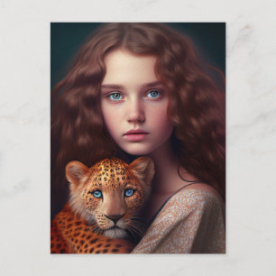 POSTALE CARTE POSTCARD POUR PETITE FILLE ET CHAT