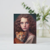 POSTALE CARTE POSTCARD POUR PETITE FILLE ET CHAT (Debout devant)