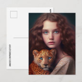 POSTALE CARTE POSTCARD POUR PETITE FILLE ET CHAT (Devant / Derrière)