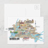 Postale Carte préférée de Berlin avec points forts tourist (Devant / Derrière)