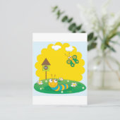 Postale Carte printemps mignonne avec chenille et papillon (Debout devant)