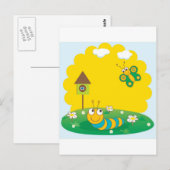 Postale Carte printemps mignonne avec chenille et papillon (Devant / Derrière)
