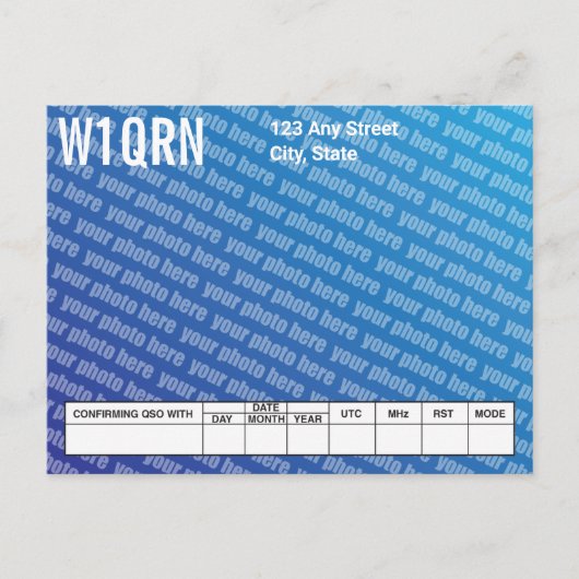 Postale Carte QSL Ajouter votre propre photo (Devant)