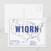 Postale Carte QSL Retro États-Unis Carte Blue Text (Devant / Derrière)