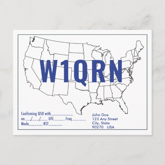 Postale Carte QSL Retro États-Unis Carte Blue Text (Devant)