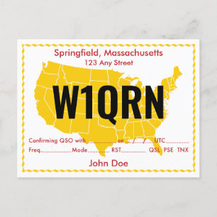 Postale Carte QSL Retro USA Yellow Map