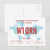 Postale Carte QSL Retro World Blue (Devant / Derrière)