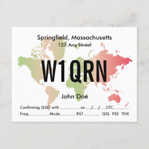 Postale Carte QSL Retro World Red & Green Map