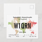 Postale Carte QSL Retro World Red & Green Map (Devant / Derrière)