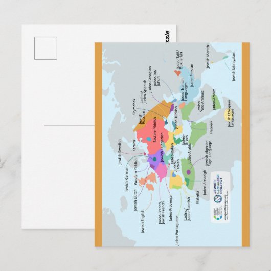 Postale Carte recadrée des langues juives (Devant / Derrière)