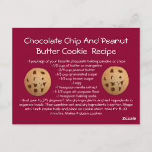 Postale Carte Recette Chocolat Chip Arachide Beurre Cookie