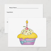Postale Carte Recette Cupcake Jaune (Devant / Derrière)