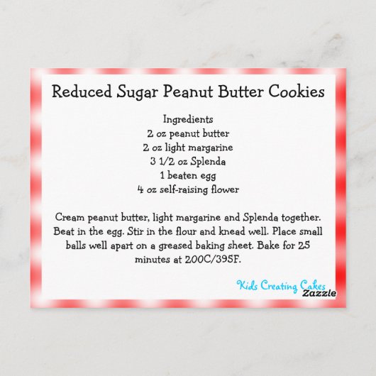 Postale Carte Recette de biscuits à base de beurre d'arach (Dos)