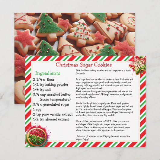 Postale Carte Recette de biscuits de sucre de Noël (Devant / Derrière)