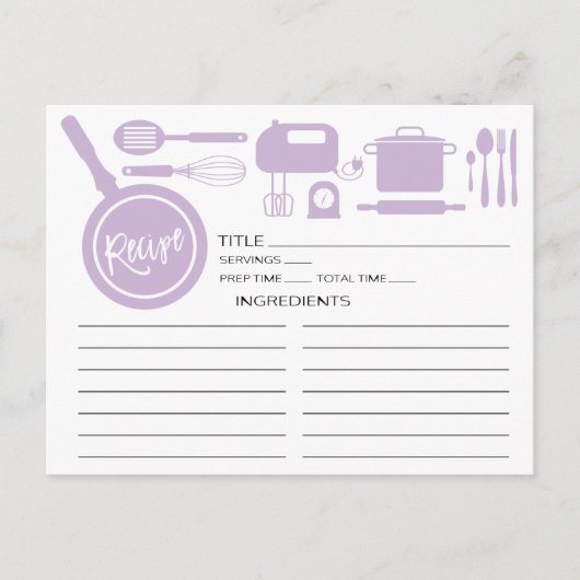 Postale Carte Recette d'ustensiles de cuisine Lavender mod (Devant)