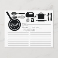 Carte Recette d'ustensiles de cuisine noir moderne