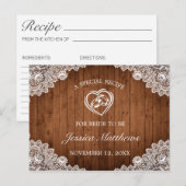 Postale Carte Recette Fête des mariées en bois rustique et (Devant / Derrière)