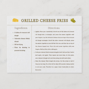 Postale Carte Recette Fromage Grillé Fries Thanksgiving Fo