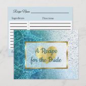 Postale Carte Recette mariage bleu Mandala & or (Devant / Derrière)