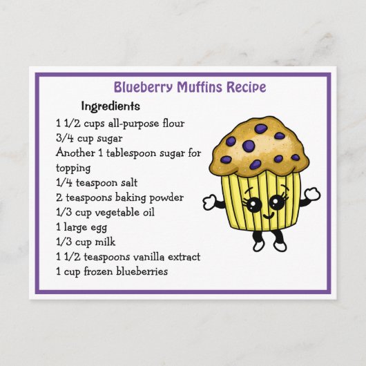 Postale Carte Recette Muffins aux bleuets (Devant)