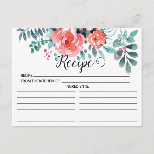 Postale Carte Recette Plutôt Rose Floral (Devant)