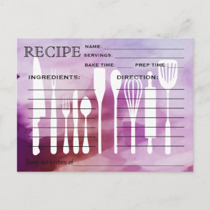 Postale Carte Recette Rétro Aquarelle Outils de cuisine